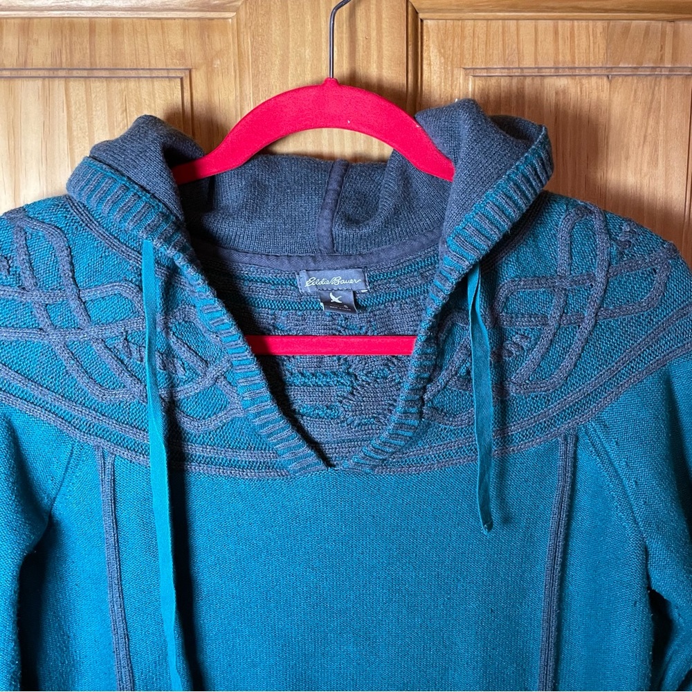 Eddie Bauer Teal and Gray Hooded Sweater